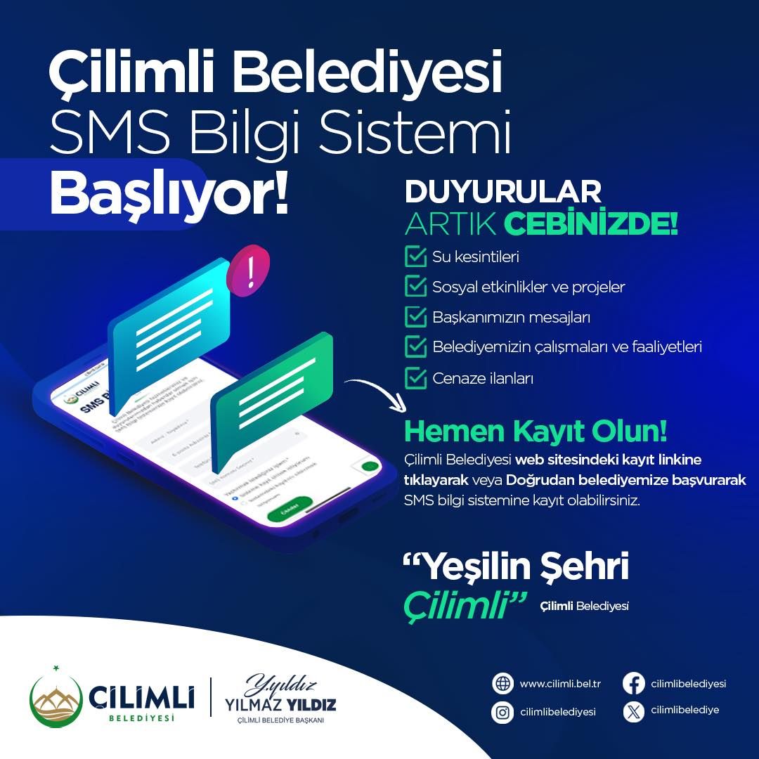 Çilimli Belediyesi SMS Bilgi Sistemi Başlıyor!